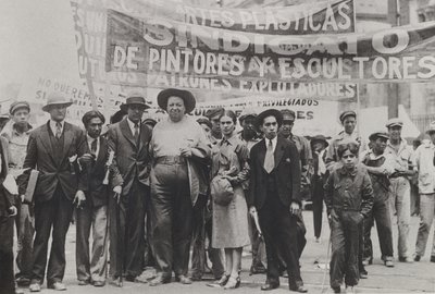 Diego Rivera and Frida Kahlo in the May Day Parade, Mexico City, 1st May 1929 by Tina Modotti
